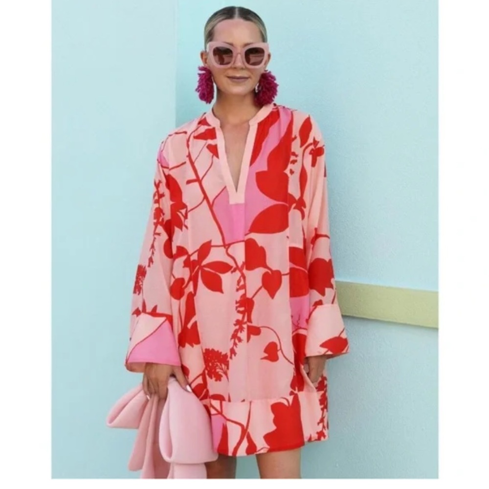 La Ligne Vibrant Pink and Red tunic mini dress